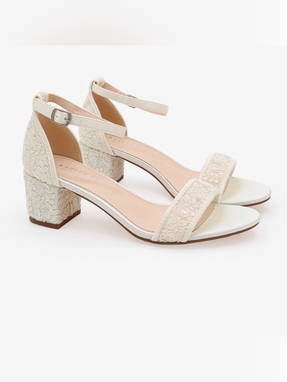 Kailee P. Jackie Ivory women’s crochet lace Block Heel wedding Sandals